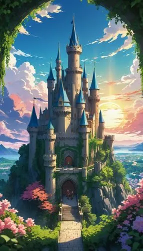 fairy tale castle,fairytale castle,fantasy world,alfheim,knight's castle,fairy world,Illustration,Japanese style,Japanese Style 03