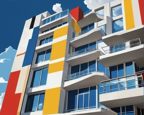 facade painting,mondrian,escala,colorful facade,bauhaus,multistorey,multifamily,apartment block,residencial,appartment building,exterior decoration,edificio,block balcony,mondriaan,apartment blocks,multistory,inmobiliarios,sky apartment,constructivist,condominia,Art,Artistic Painting,Artistic Painting 43