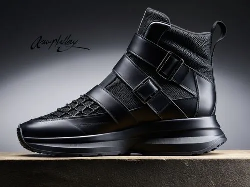 Leather sport boot, mesh toe box, double crossover belt, thick sport sole, all black with black accent color scheme ,Custom sport boot black ,zanotti,aggressors,tisci,lebron james shoes,skytop,leather