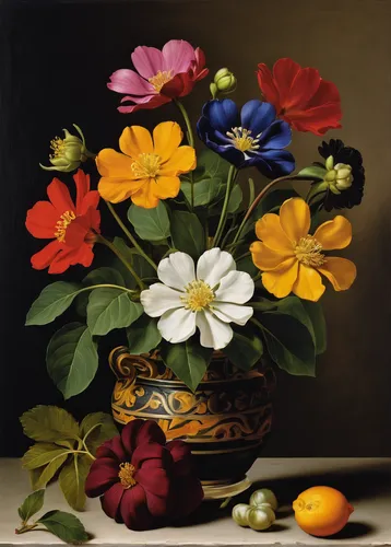 still life of spring,flower painting,floral composition,flowers png,still-life,summer still-life,flowers in basket,still life,flower bowl,flower vase,potted flowers,basket with flowers,ornamental flowers,splendor of flowers,nasturtiums,summer flowers,floral arrangement,edible flowers,spring flowers,david bates,Art,Classical Oil Painting,Classical Oil Painting 05