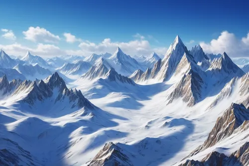 Envision a snow-covered mountain range, with jagged peaks reaching towards the clear blue sky.,snow mountains,snowy mountains,mountains,snowy peaks,high alps,landscape mountains alps,japanese alps,mou