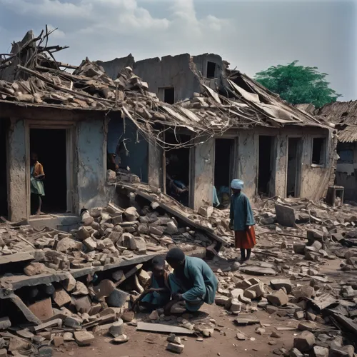 destroyed houses,home destruction,destroyed area,building rubble,children of uganda,13 august 1961,environmental destruction,calamities,war victims,demolition work,human settlement,nigeria,brick-laying,afar tribe,mud village,slum,benin,destroyed city,aid,people of uganda,Photography,Documentary Photography,Documentary Photography 12