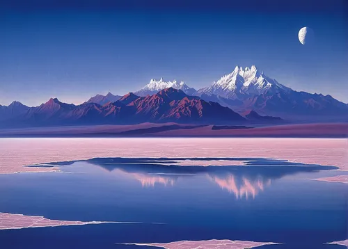 the salar de uyuni,salar de uyuni,lunar landscape,salt flat,uyuni,glacial lake,moonscape,salt-flats,salar flats,antarctic,salar uyuni,tibet,purple landscape,the pamir mountains,salar,ice landscape,mont blanc,great salt lake,mountainous landscape,ice planet,Conceptual Art,Sci-Fi,Sci-Fi 16