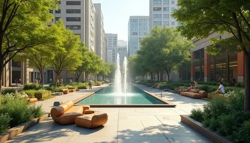 marunouchi,waterplace,paved square,streamwood,urban park,pedestrianized,3d rendering,city fountain,omotesando,citycenter,horinouchi,biopolis,oakbrook,render,chaouchi,landscaped,broadmead,water feature,broadgate,3d rendered,Photography,General,Realistic