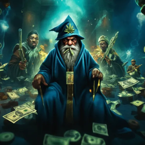 Grand wizard money gang,rotglühender poker,the wizard,wizard,wizards,gambler,magus,fortune teller,magistrate,game illustration,gnome and roulette table,ball fortune tellers,magician,dice poker,poker,c