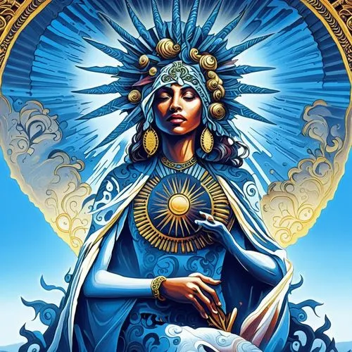 a woman holding an animal next to a painting,hecate,oshun,estess,milagro,priestess,virgen,Illustration,Realistic Fantasy,Realistic Fantasy 25