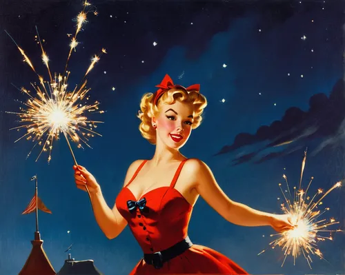 sparkler,turn of the year sparkler,pin up christmas girl,sparklers,fireworks rockets,christmas pin up girl,firecracker,firecrackers,firework,silvester,fireworks art,fire eater,wishes,sparkler writing,fire-eater,valentine day's pin up,atomic age,fireworks,illuminations,postcard for the new year,Illustration,Retro,Retro 10