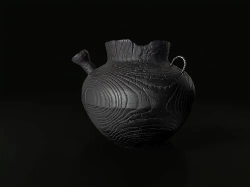 a black vase with large holes in the bottom,clay jug,fragrance teapot,jug,vase,netsuke,wine jug