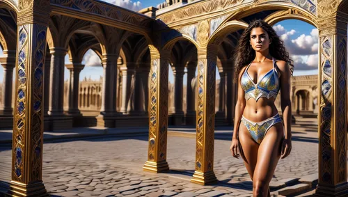 ancient egyptian girl,digital compositing,bazaar,celtic queen,female model,bodypaint,art nouveau,fantasy woman,accolade,rome 2,art model,fantasy art,gaudí,3d fantasy,cleopatra,hallia venezia,decorative figure,ancient city,aphrodite,image manipulation