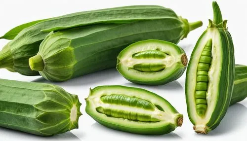 Green Okras isolated on the white background. Okra clipping path.,cornichons,rajas,okra,cornici,propagules,cucumbers,cucurbitaceae,pea,cuculus,gherardesca,poblano,fava,horn cucumber,cucumber,nopales,p