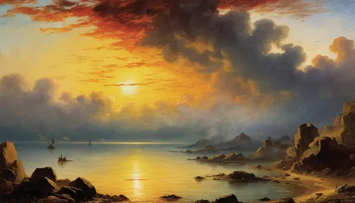 coastal landscape,sea landscape,landscape with sea,thomas moran,seascape,frederic church,beach landscape,joseph turner,fantasy landscape,an island far away landscape,volcanic landscape,andreas achenbach,sun and sea,landscape background,coast sunset,eventide,panoramic landscape,dutch landscape,high landscape,robert duncanson,Art,Classical Oil Painting,Classical Oil Painting 08