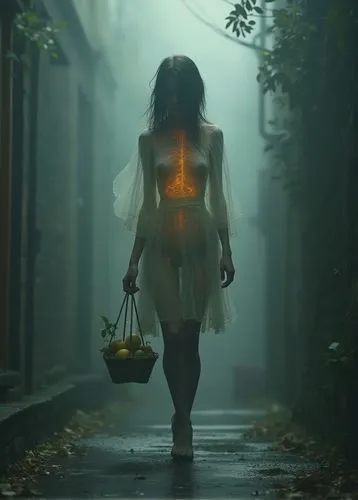 girl walking away,lantern,the night of kupala,illuminated lantern,fairy lanterns,street lantern