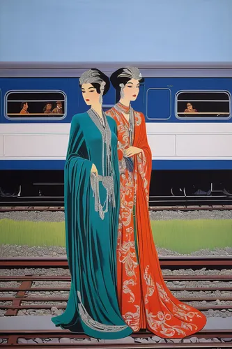 korail,taiwanese opera,shinkansen,oriental painting,shirakami-sanchi,chinese art,long-distance train,peking opera,orientalism,oil painting on canvas,japanese art,kimonos,galaxy express,blue rose near rail,intercity express,bullet train,ikebana,two girls,intercity,young couple,Illustration,Retro,Retro 26