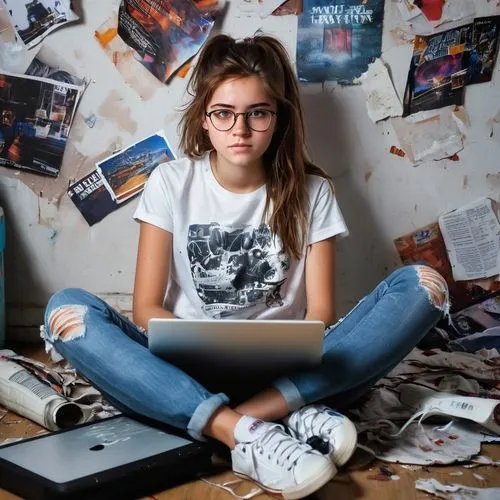 girl at the computer,girl studying,girl in t-shirt,computer addiction,reading glasses,geek,computer freak,geek pride day,laptop,with glasses,girl sitting,nerd,reading,hipster,relaxed young girl,bookworm,teen,writing about,internet addiction,college student,Conceptual Art,Fantasy,Fantasy 20