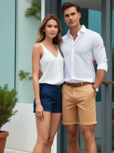 Create an elegant hand-holding couple in shorts that will show off your best work.,a couple in shorts standing near each other,bellos,carrafa,lindos,tvynovelas,lakorn,social,Photography,General,Realis