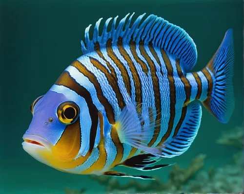 Compose a haunting poem about the mysterious beauty of a marine fish,blue stripe fish,discus fish,discus cichlid,ornamental fish,mandarinfish,triggerfish-clown,butterfly fish,coral reef fish,imperator