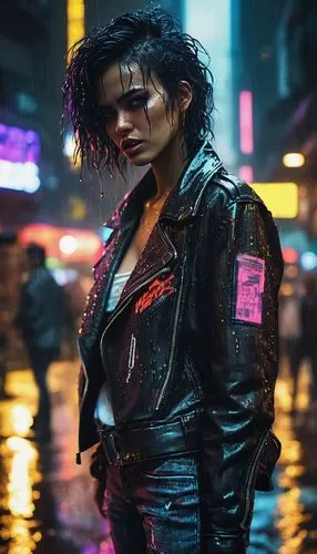 cyberpunk,renegade,terminator,80s,dystopian,punk,in the rain,cyborg,nora,femme fatale,enforcer,walking in the rain,katana,cg artwork,futuristic,full hd wallpaper,nico,4k wallpaper,weather-beaten,hd wallpaper,Conceptual Art,Oil color,Oil Color 21