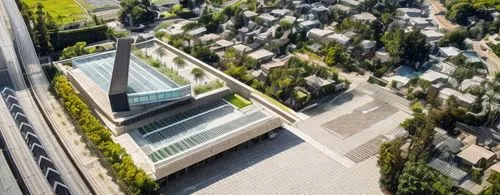 roof garden,glass roof,view from above,glass building,glass facade,aerial view umbrella,roof landscape,from above,aerial landscape,turf roof,flat roof,skyscapers,grass roof,hahnenfu greenhouse,folding roof,glass facades,overhead view,transamerica pyramid,bird's-eye view,modern architecture,Architecture,General,Modern,Mid-Century Modern