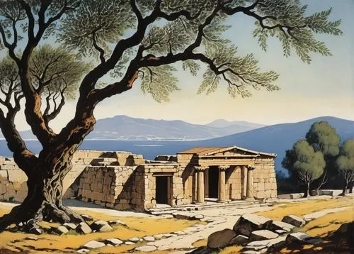 greek temple,ancient olympia,kythnos,temple of diana,paestum,knidos,erechtheus,delphi,roman temple,hellas,acropolis,messene,ephesus,tiryns,panagora,akropolis,knossos,ethnikos,epidaurus,phaistos,Art,Artistic Painting,Artistic Painting 01