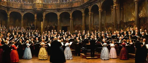 choral,church choir,chorus,orchestra,choir master,concerto for piano,choir,philharmonic orchestra,singers,symphony orchestra,concert hall,procession,classical music,universal exhibition of paris,pentecost,fryderyk chopin,choral book,conducting,music society,serenade,Conceptual Art,Oil color,Oil Color 06