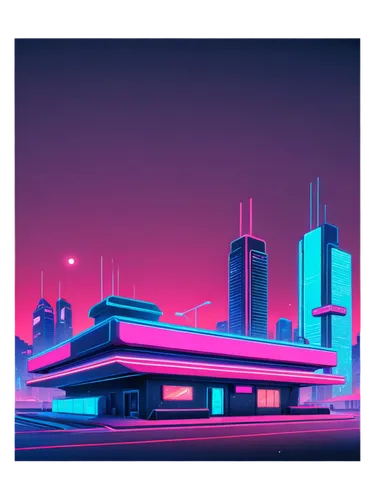 retro diner,detroit,cityscape,futuristic landscape,refinery,metropolis,skyline,neon arrows,80's design,80s,motel,cities,city skyline,abstract retro,miami,dribbble,night highway,retro background,retro styled,tokyo city,Conceptual Art,Sci-Fi,Sci-Fi 27