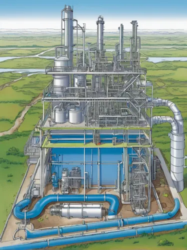 wastewater treatment,sewage treatment plant,combined heat and power plant,coconut water concentrate plant,petrochemical,thermal power plant,batching plant,gas compressor,heavy water factory,energy production,refinery,chemical plant,oil-related plant,petrochemicals,wastewater,oil flow,industrial plant,lignite power plant,oil industry,waste water system,Illustration,American Style,American Style 06