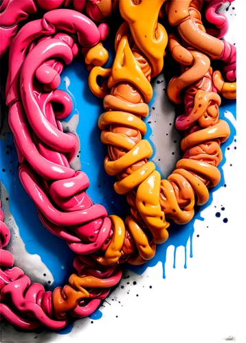 intestine, detailed wrinkles, shiny surface, transparent background, close-up shot, soft focus, subtle lighting, 3/4 composition, warm color tone, realistic texture, organic structure.,colored icing,d