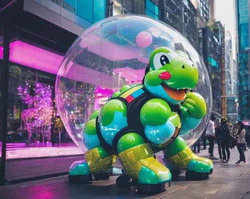 yoshi,koons,koopa,yoshito,rubber dinosaur,yoshitoki,giant soap bubble,kaws,cacofonix,yoshitaka,yoshitada,turtletaub,katamari,tartabull,pixaba,mwonzora,tmnt,yoshitomo,hextor,green bubbles,Unique,Pixel,Pixel 02