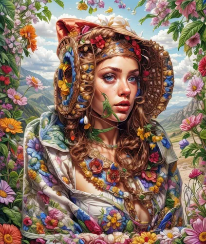 girl in a wreath,girl in flowers,kahila garland-lily,fantasy portrait,wreath of flowers,girl in the garden,mystical portrait of a girl,flora,beautiful girl with flowers,floral wreath,girl picking flowers,radha,fantasy art,fae,portrait of a girl,secret garden of venus,flower fairy,floral frame,floral garland,fantasy woman