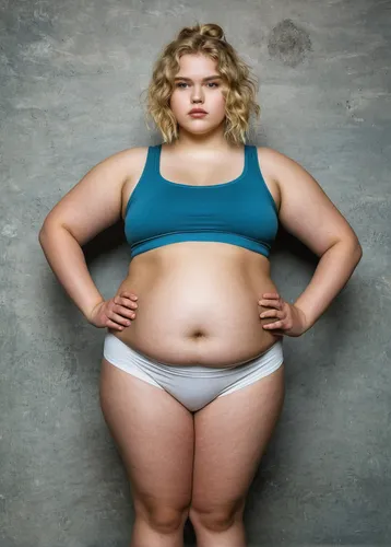 very pretty girl with light hair gained a lot of fat in her lower belly and thighs and got fat rolls, standing in a full height photo
,plus-size model,plus-size,weight control,plus-sized,weight loss,f