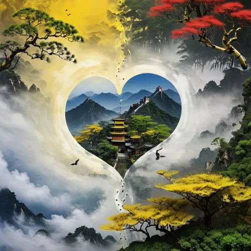 fantasy picture,world digital painting,heart chakra,nature love,nature background,fantasy art,landscape background,heart background,love earth,colorful heart,global oneness,loveourplanet,wudang,colorful background,the luv path,shannxi,taoism,creative background,yangshao,fantasy landscape,Photography,Artistic Photography,Artistic Photography 06