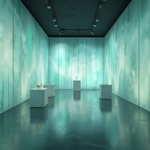 a museum exhibit,aquamarine,exhibit,art gallery,aqua studio,glass wall