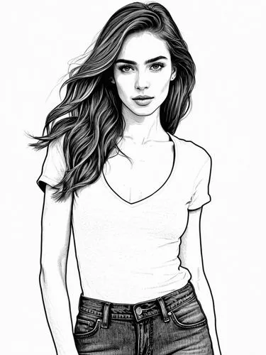 a drawing of a girl with long hair,rotoscoped,fashion vector,digital drawing,vector illustration,vector art,jauregui,Design Sketch,Design Sketch,Black and white Comic