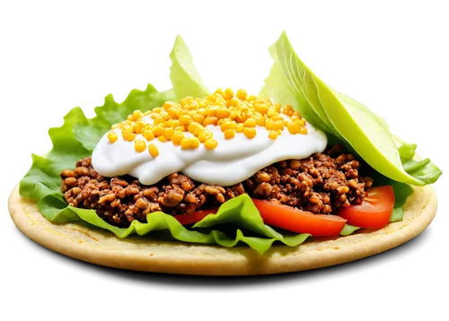 Colorful taco, Mexican cuisine, crispy corn tortilla, seasoned ground beef, melted cheese, fresh lettuce, diced tomatoes, sliced avocado, sour cream, cilantro garnish, shallow depth of field, vibrant 