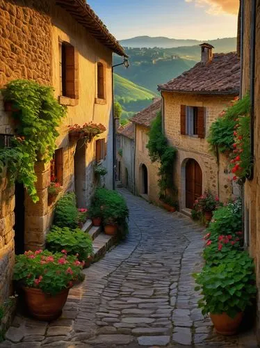 tuscany,provence,tuscan,italy,italia,medieval street,alsace,alpine village,france,mountain village,volterra,south france,lombardy,the cobbled streets,lavaux,narrow street,cobblestones,home landscape,provencal life,village life,Art,Classical Oil Painting,Classical Oil Painting 26