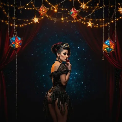 burlesque,christmas pin up girl,pin up christmas girl,neo-burlesque,christmas star,queen of the night,advent star,fairy lights,christmasstars,showgirl,fantasy portrait,cabaret,circus show,christmas woman,retro christmas girl,christmas figure,x-mas,agent provocateur,rockabella,pin-up girl,Conceptual Art,Fantasy,Fantasy 16