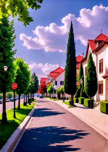 townhomes,townhouses,houses clipart,street view,suburbia,uzak,suburbanized,kleinburg,blocks of houses,village street,aurora village,suburu,eupatoria,suburbs,row of houses,bungalows,the street,street,vineyard road,tree-lined avenue,Illustration,Realistic Fantasy,Realistic Fantasy 43