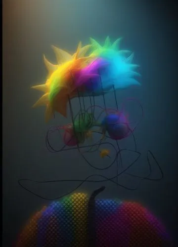 Render,an artistic po with two colored flowers floating above,light drawing,drawing with light,rainbow rabbit,light paint,espectro,prism ball,Conceptual Art,Fantasy,Fantasy 01