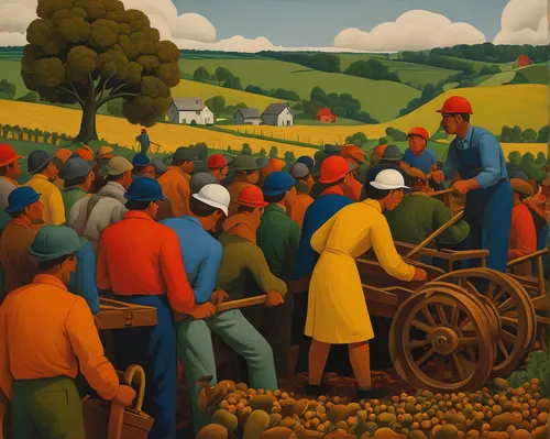 grant wood,farm workers,wine harvest,grape harvest,winemaker,forest workers,workers,farmworker,the production of the beer,farmer protest,agriculture,farmers,harvest festival,threshing,may day,the labor,forced labour,agricultural,labors,haymaking,Art,Artistic Painting,Artistic Painting 30