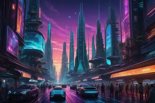 futuristic landscape,cybercity,coruscant,cityscape,fantasy city,cybertown,metropolis,cyberpunk,futuristic,cyberworld,colorful city,cyberia,coruscating,cyberport,cyberscene,city at night,areopolis,sci - fi,polara,scifi,Illustration,Retro,Retro 24