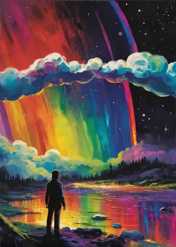 rainbow and stars,rainbow clouds,rainbow background,rainbow bridge,northen lights,the northern lights,aurora borealis,psychedelic art,rainbow,light spectrum,northern lights,norther lights,nothern lights,the universe,atmospheric phenomenon,space art,the night sky,rainbow colors,astral traveler,astronomy,Conceptual Art,Oil color,Oil Color 21