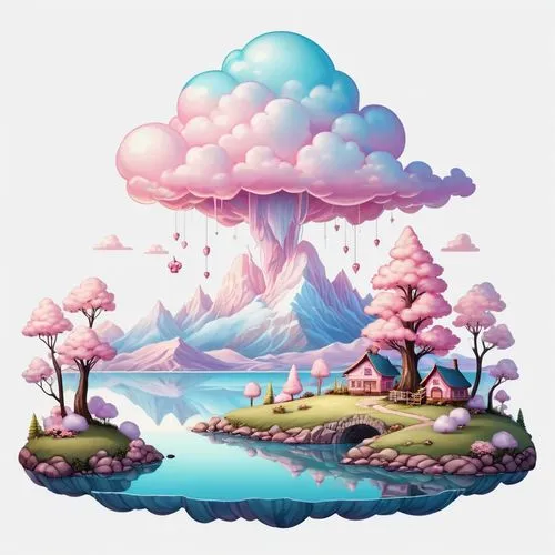 mushroom landscape,mushroom island,cloud mushroom,cloudmont,floating island,mushroom cloud,Illustration,Abstract Fantasy,Abstract Fantasy 11