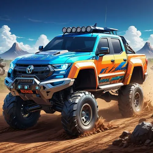 dakar rally,desert run,hilux,onrush,off-road outlaw,overlander,off-road vehicles,off-road vehicle,motorstorm,overlanders,off-road car,off road vehicle,off road toy,amarok,monster truck,overland,bakkies,supertruck,offroad,desert safari,Illustration,Japanese style,Japanese Style 03