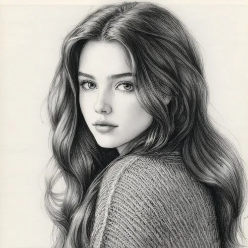 女生，毛衣，长发，黑白，素描,a girl is in the middle of this portrait,charcoal pencil,pencil drawing,charcoal drawing,pencil drawings,girl drawing,graphite,Illustration,Black and White,Black and White 13