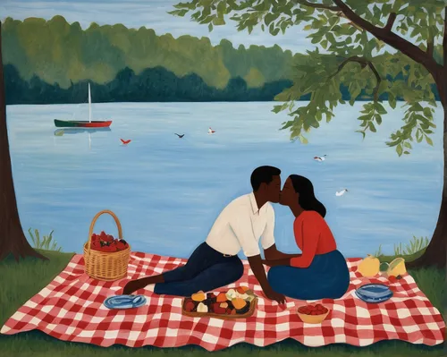 picnic boat,picnic,picnic basket,black couple,young couple,lakeside,regatta,idyll,picnic table,romantic scene,khokhloma painting,as a couple,sewing silhouettes,family picnic,oil on canvas,boathouse,red tablecloth,sewing pattern girls,girl on the boat,rowboats,Art,Artistic Painting,Artistic Painting 47