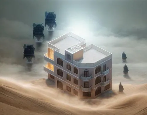 an artistic and modern house made of sand,sandstorms,cube stilt houses,sandstorm,ghost castle,ziggurat,ziggurats,Common,Common,Film