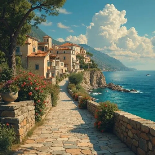 coastal landscape,italy liguria,mediterranean,liguria,positano,amalfi coast,Photography,General,Realistic