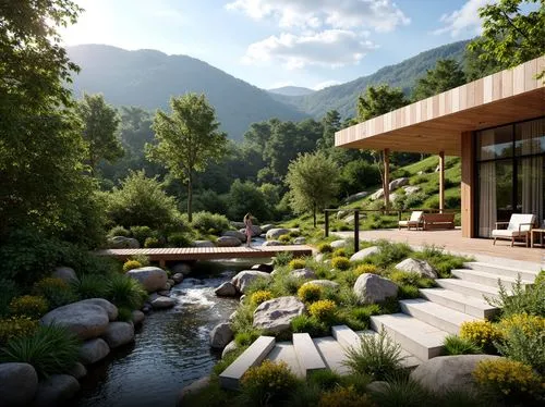 3d rendering,landscaped,fallingwater,house in the mountains,render,home landscape,house in mountains,beautiful home,landscape design sydney,landscaping,renders,amanresorts,landscape designers sydney,pool house,luxury property,mid century house,revit,modern house,forest house,3d render