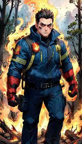 fire background,firefighter,guilinggao,fire master,fire fighter,wuchang,game illustration,fireman,big hero,coveralls,fire marshal,bianzhong,hog xiu,wolverine,fire land,explosion destroy,repairman,xing yi quan,firebrat,explosion,Anime,Anime,General