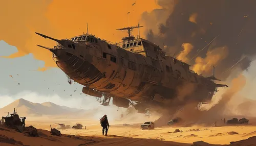 airships,airship,ship wreck,post-apocalyptic landscape,tank ship,wasteland,dreadnought,air ship,sci fiction illustration,freighter,landing ship  tank,lost in war,sandstorm,dune,post apocalyptic,cargo ship,dock landing ship,landing craft,a cargo ship,concrete ship,Conceptual Art,Sci-Fi,Sci-Fi 01